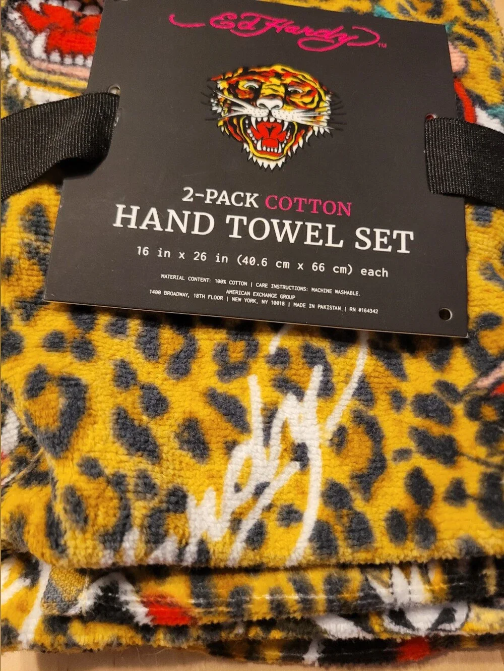 Ed Hardy Leopard Tiger Print Hand Towel Set - Yellow